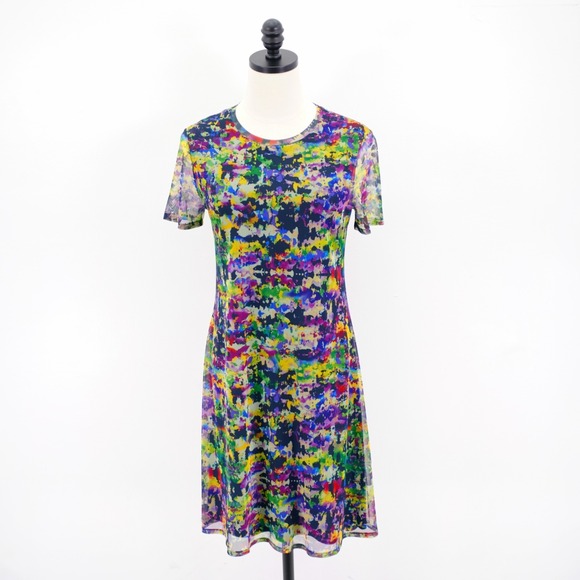 Desigual Morocco Medium‎ Rainbow Lined Trapeze Casual Dress Rainbow Short Sleeve - Picture 1 of 7
